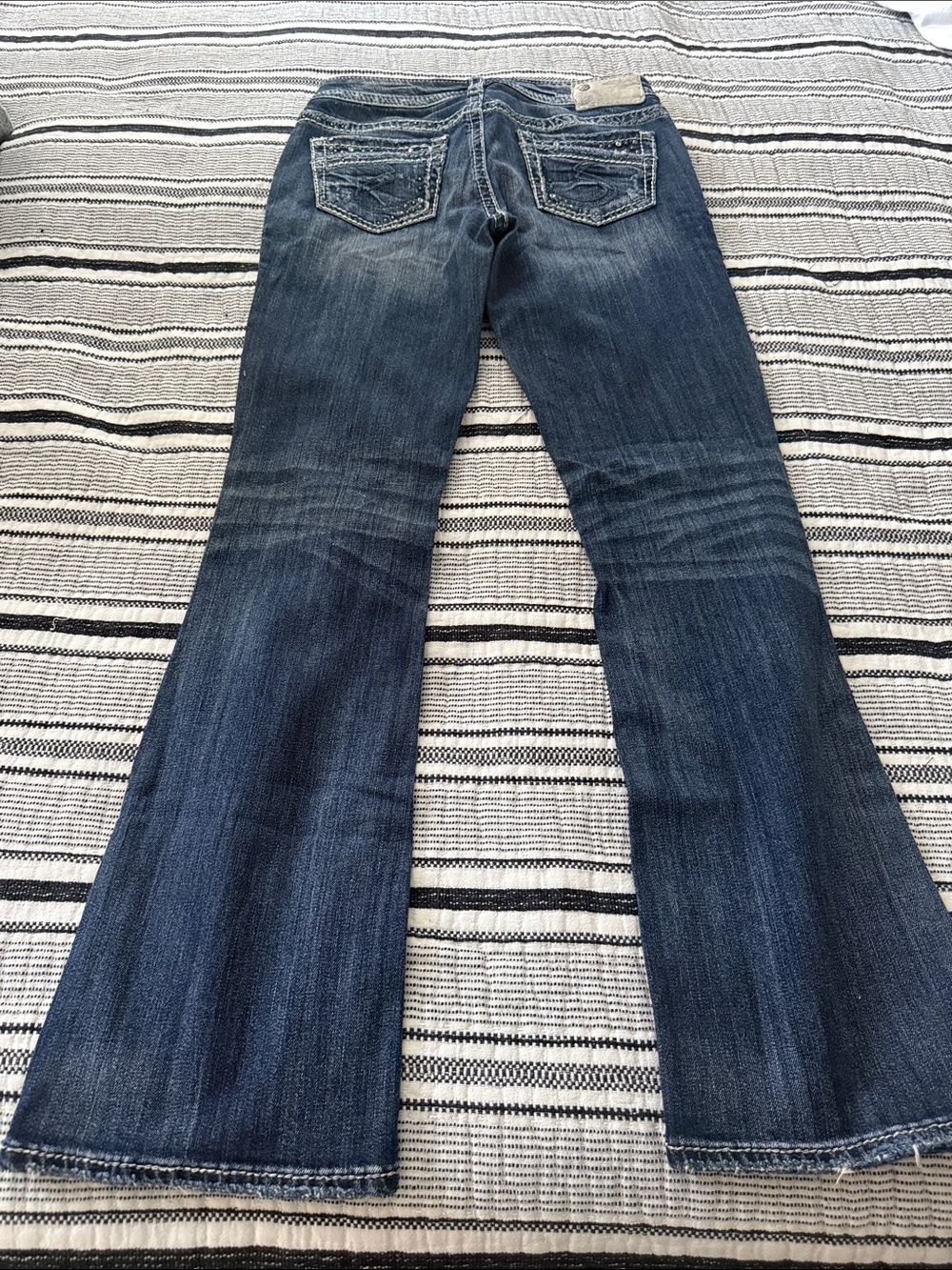 Silver Jeans Women's Distressed Flare Jeans - Dark Blue Wash - Picture 6 of 6